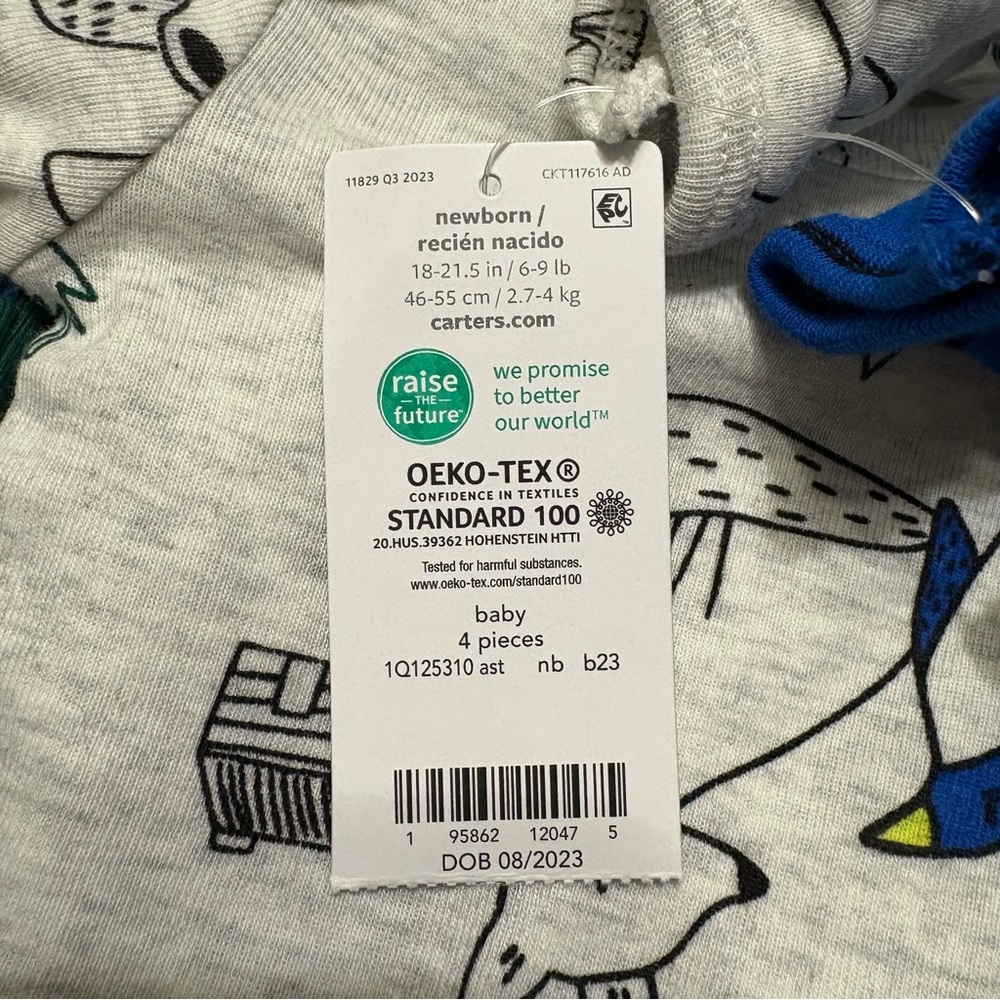 NWT Carter's Newborn 4 Piece Gray/Blue/Green Animal/Stripe Print Bodysuits - Picture 5 of 8